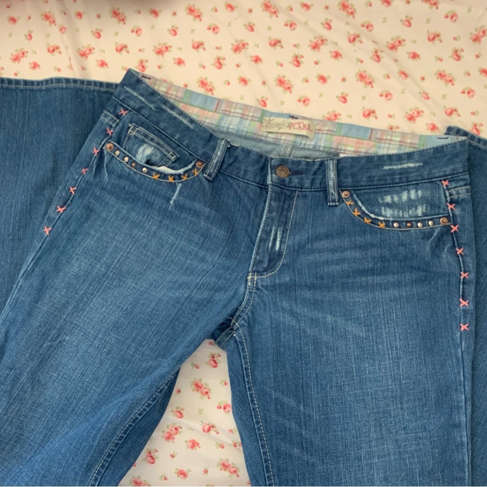 Y2k low rise, studded flare jeans